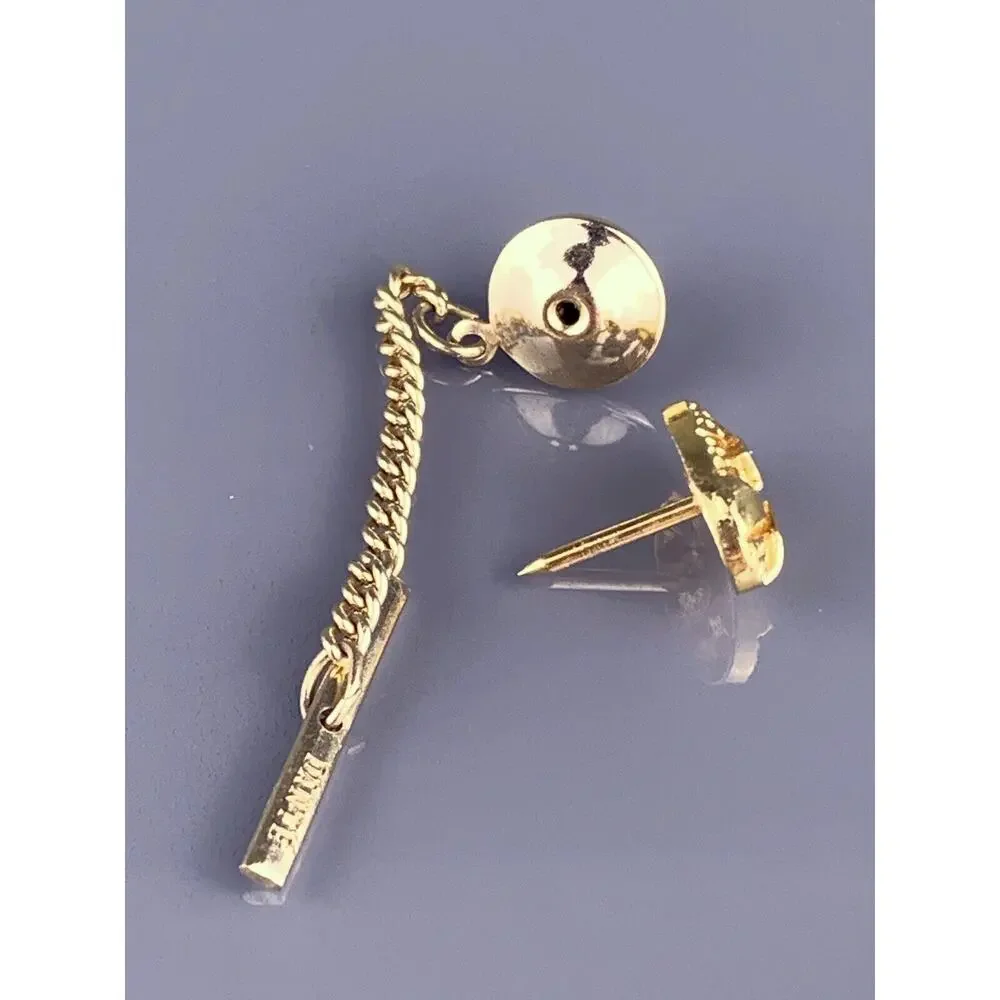 Small Nugget Modernist Tie Tack Pin Gold Tone Simple Oval MCM Etched Vintage